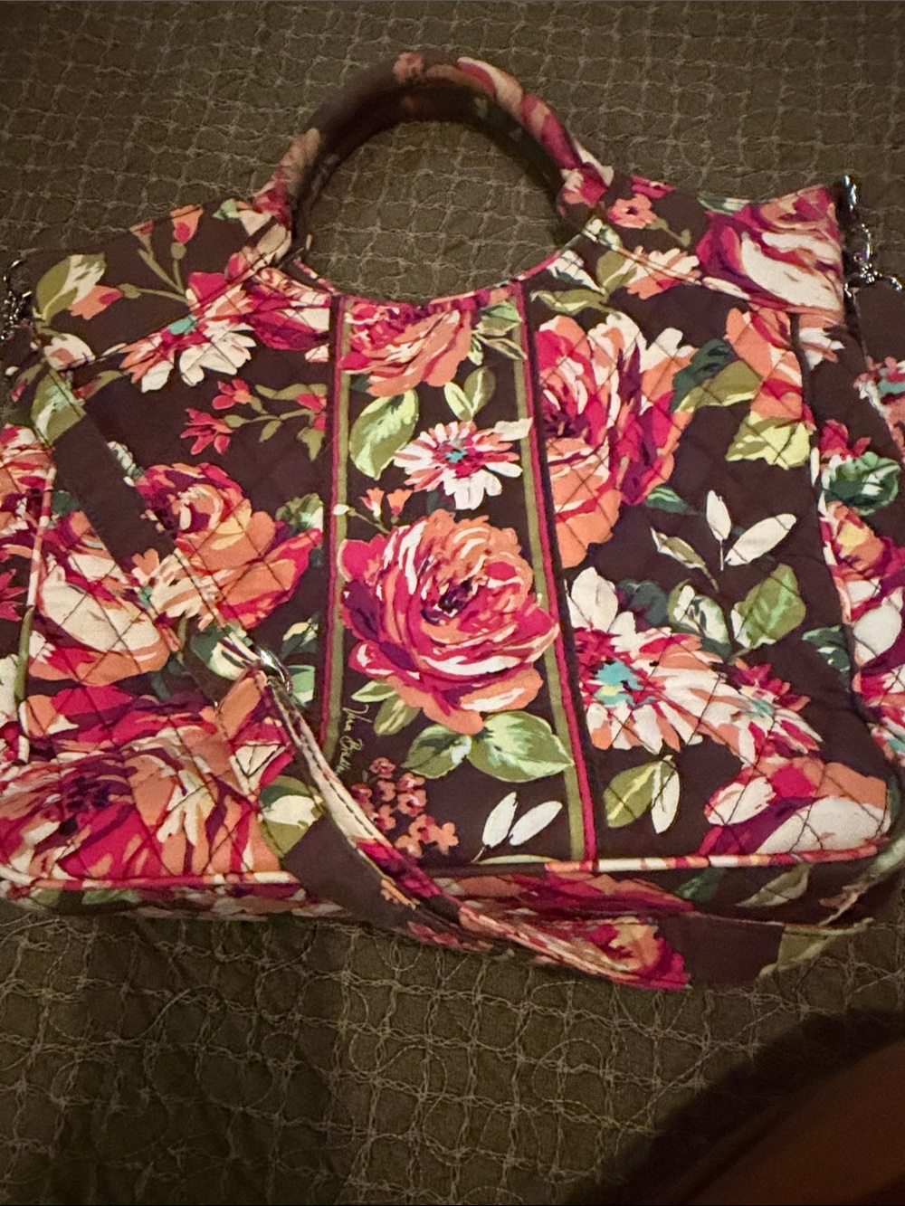 Vera Bradley Quilted Floral Tote in Pink, Green & Brown - Picture 8 of 9